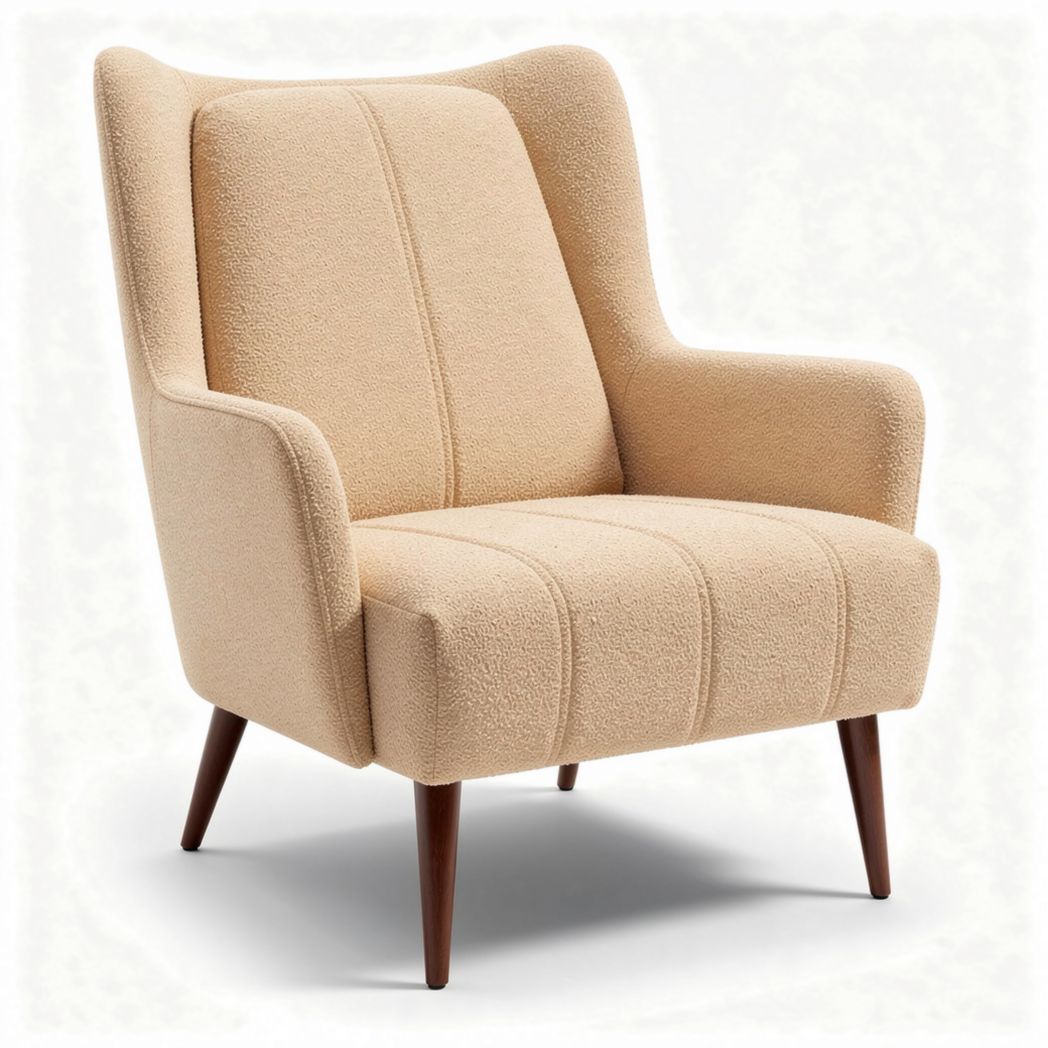 Sessel aus beige bouclé mit Holzfüßen 80 x 80 x 90 cm