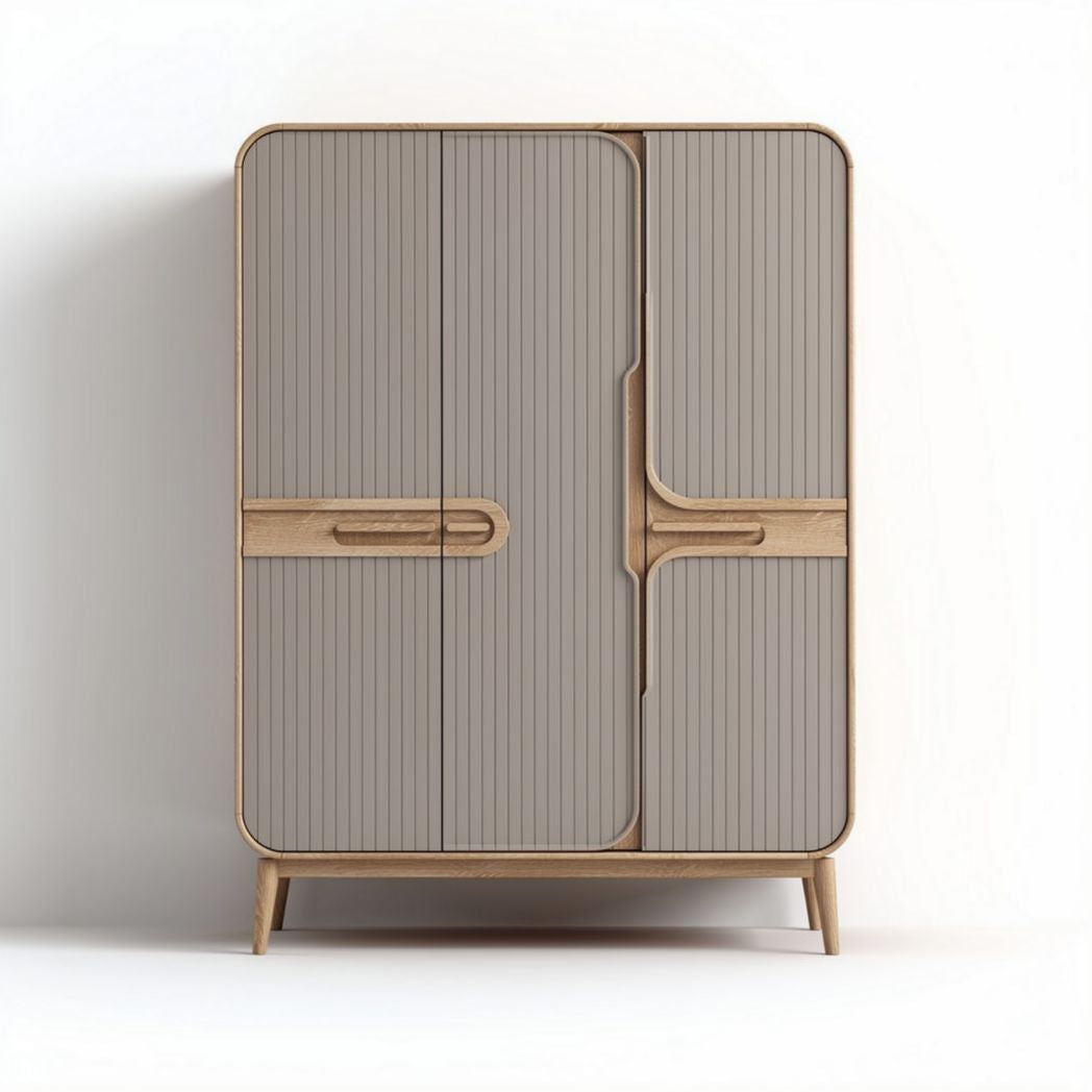Holzschrank mit gestreiften Türen in grau 75 x 40 x 120cm für den Wohnbereich