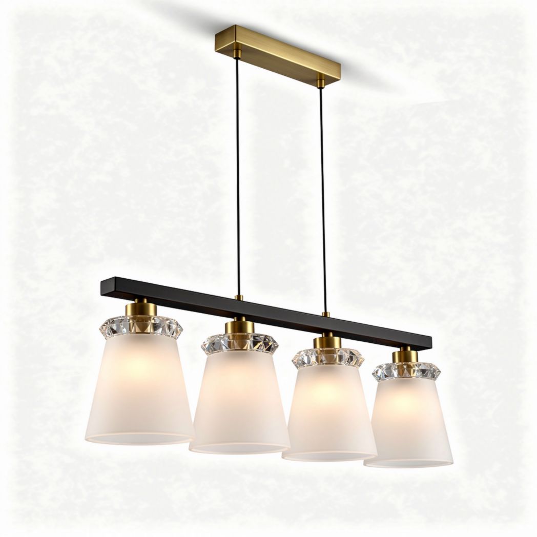 Pendelleuchte aus Glas in weiß mit goldenen Akzenten und vier Lichtquellen 80 x 15 x 15cm