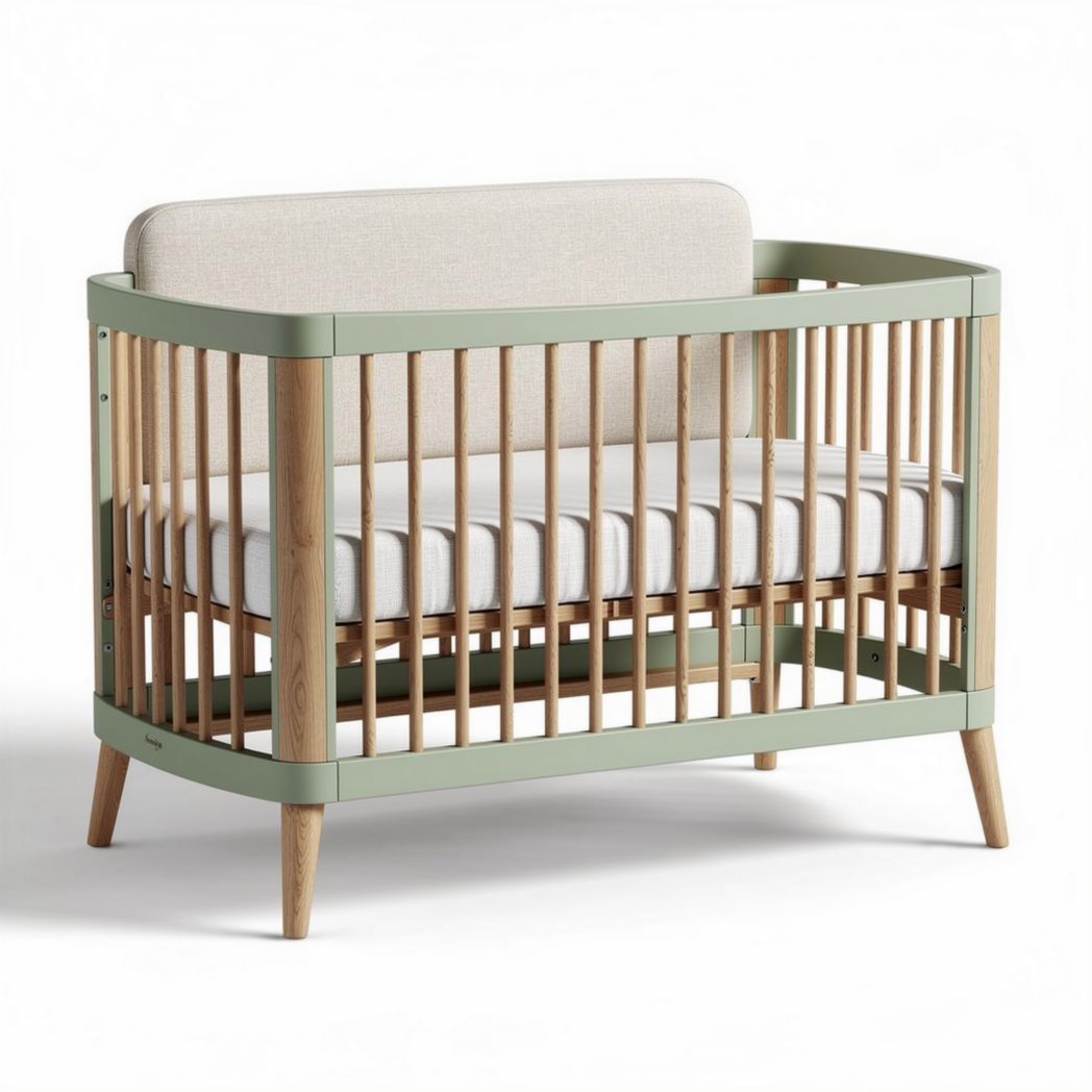 Babybett aus Holz mit grünem Rahmen und weicher Matratze 120 x 60 x 90cm