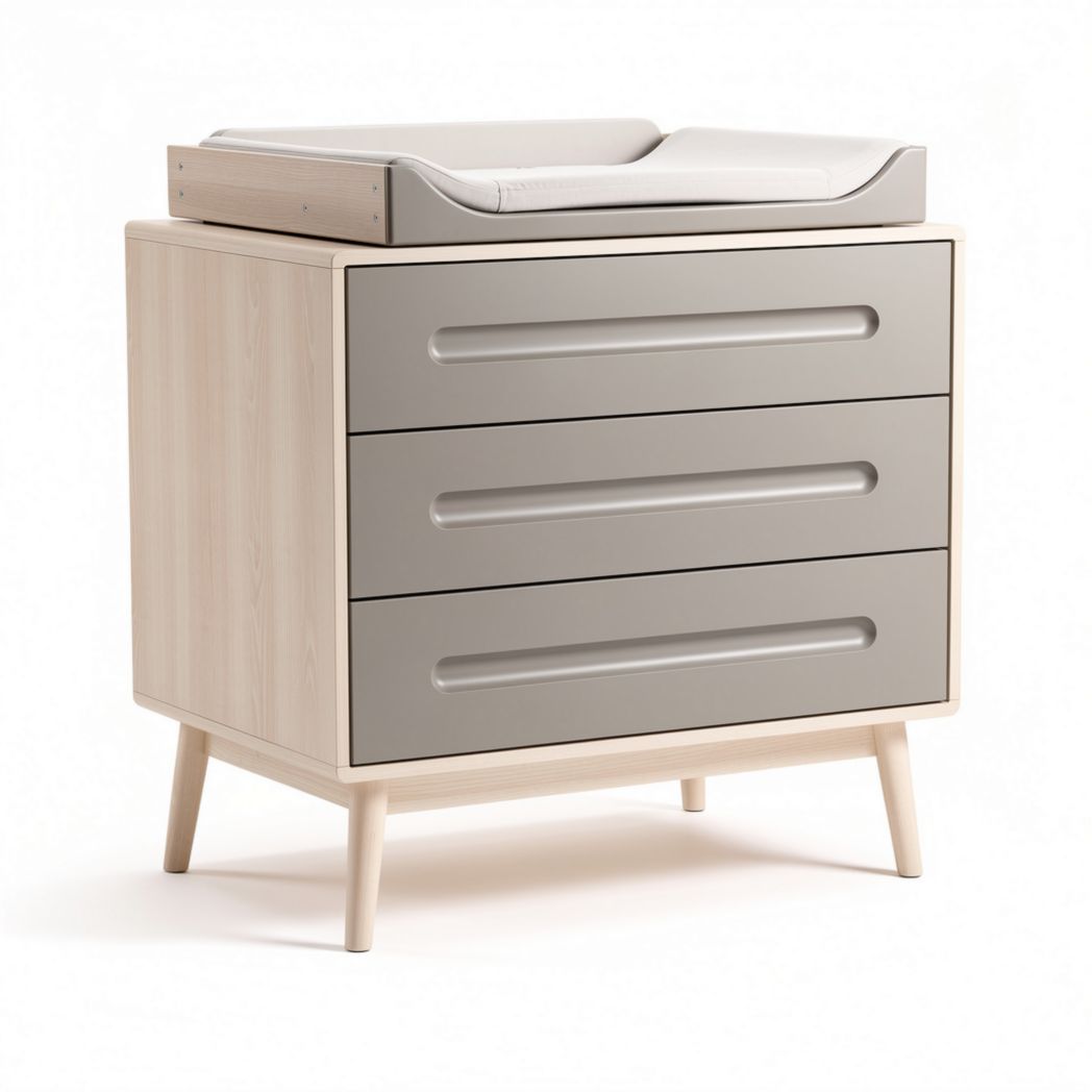 wickelkommode aus holz mit drei schubladen in grau und beige 80 x 50 x 90cm