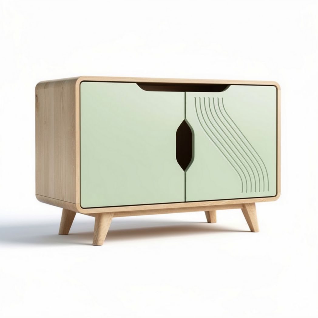 Sideboard aus Holz mit grünlackierter Front 60 x 40 x 45cm