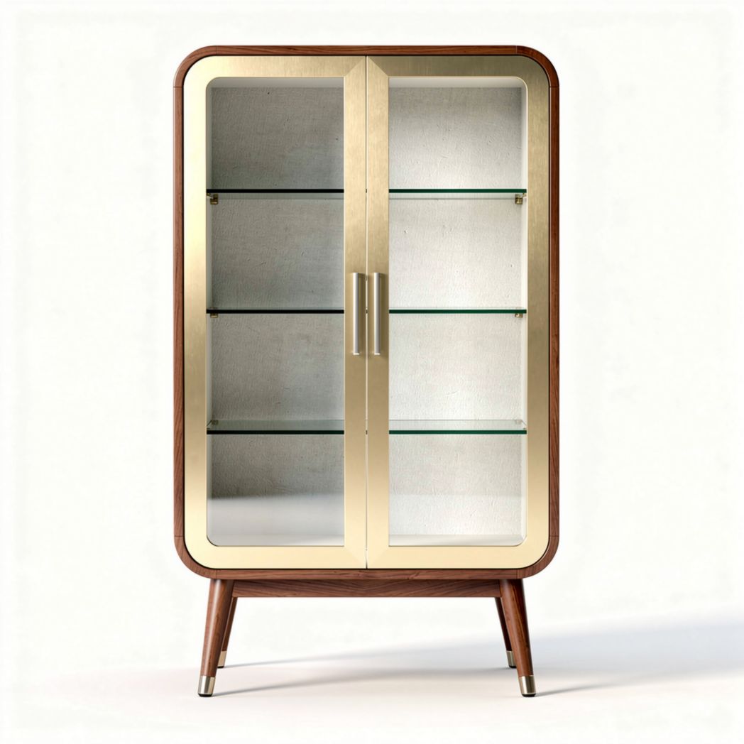 Vitrine aus Holz mit glastüren in goldfarben 100 x 50 x 180cm