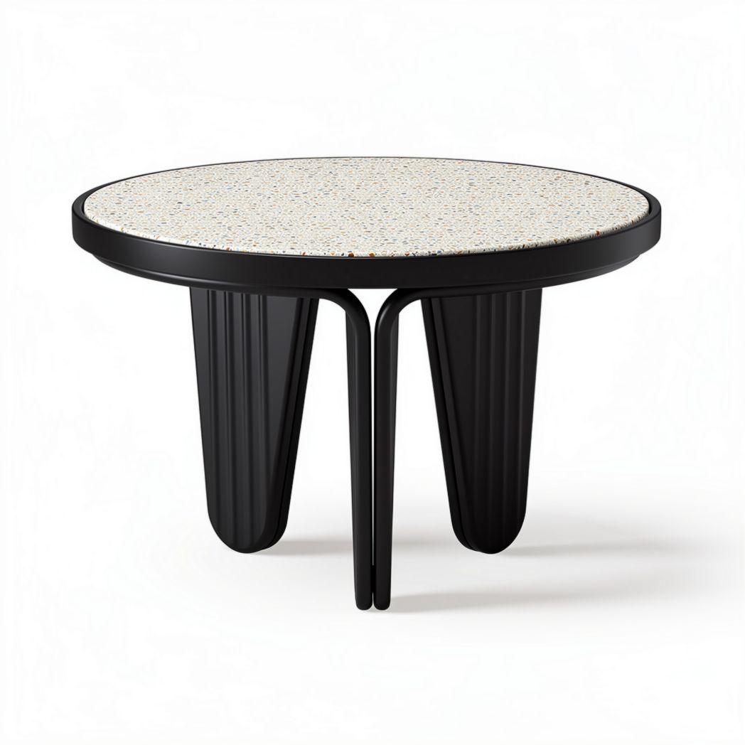 Runder terrazzo beistelltisch mit schwarzen stützen 80 x 80 x 45cm