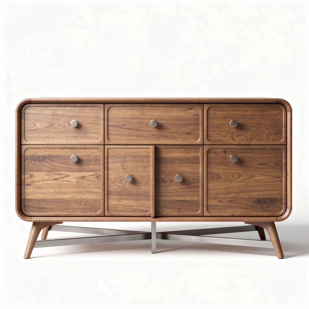 Sideboard aus Walnuss mit 6 Schubladen und Metallbeinen 120 x 40 x 75cm