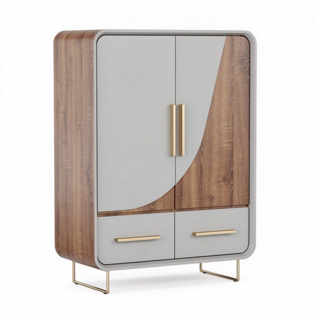 Schrank aus holz und kunststoff in grau und braun 80 x 40 x 120cm