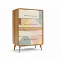Schrank mit vier schubladen aus holz mit farbigen geometrischen mustern 80 x 45 x 100cm